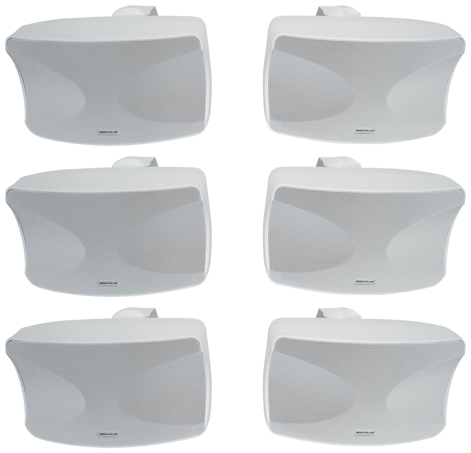 (6) Rockville WET-44 PRO Dual 4" 4-Way Swivel 70V Commercial Speakers in White