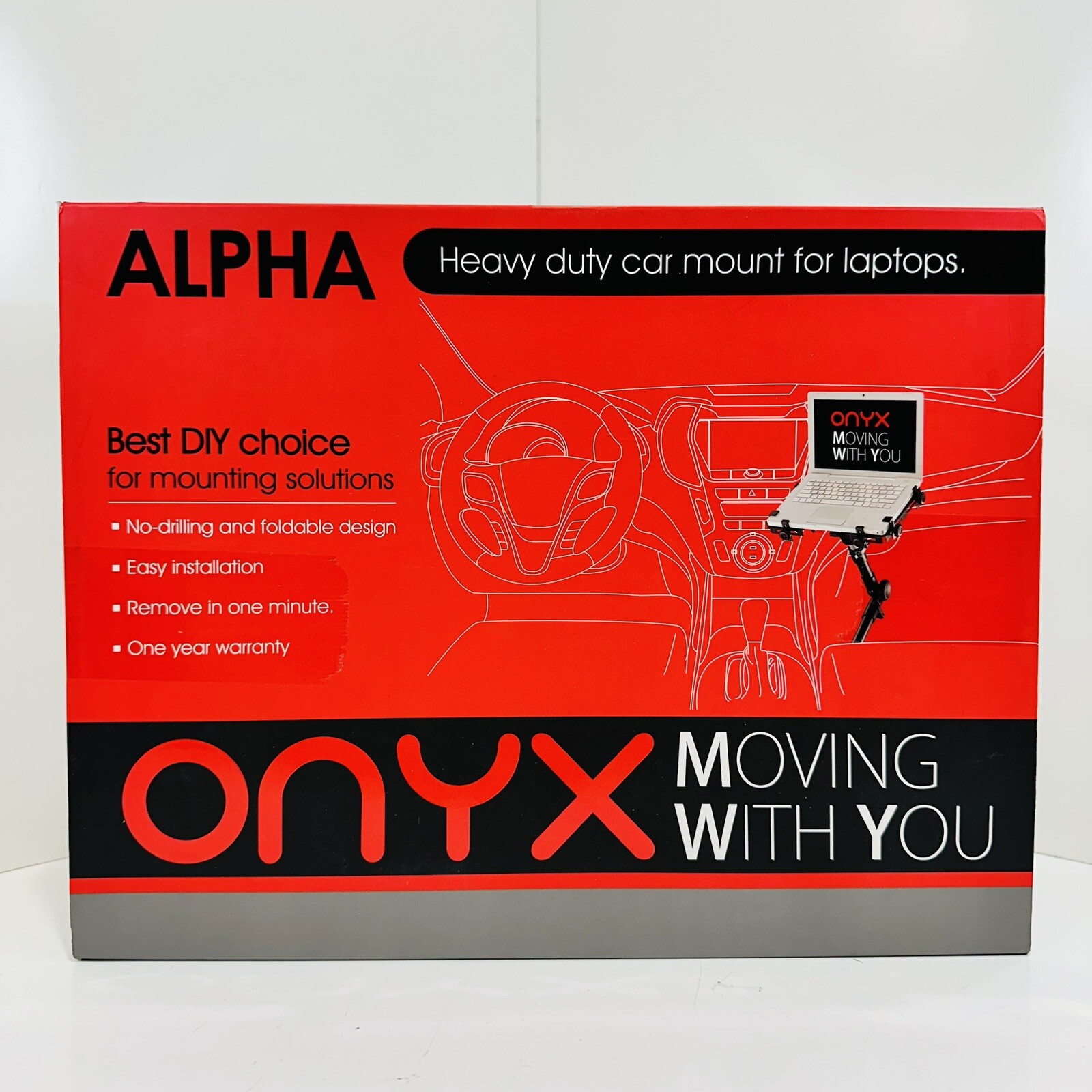 Onyx Alpha 100A Heavy Duty Laptop Car Mount Adjustable DIY Aluminum No Drill NIB