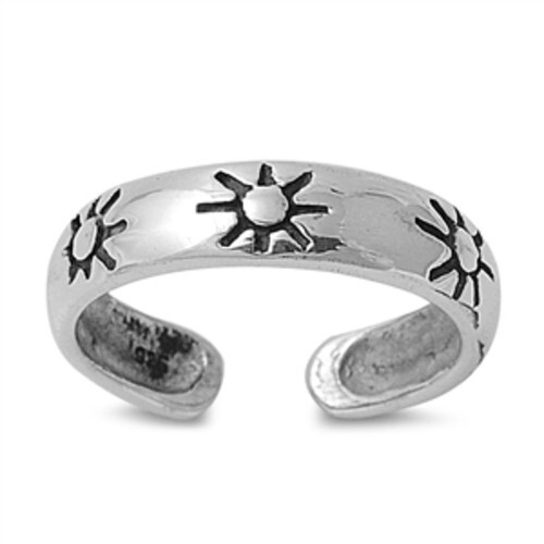 Sun Design Toe Ring Genuine Sterling Silver 925 Adjustable Height 4 mm