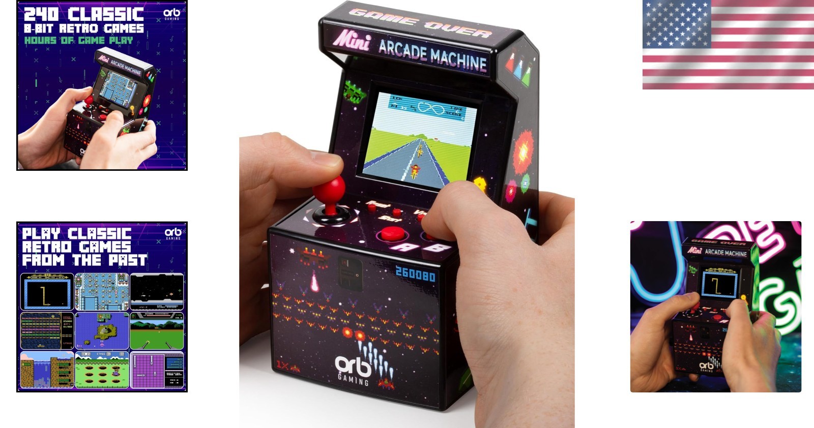 240 Built-In 8-Bit Arcade Games – Compact Handheld Console for Endless Fun