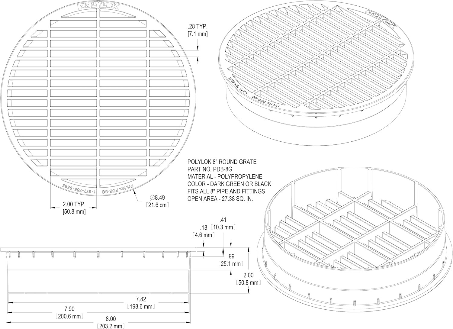 Polylok 8" Pipe Grate (Green)