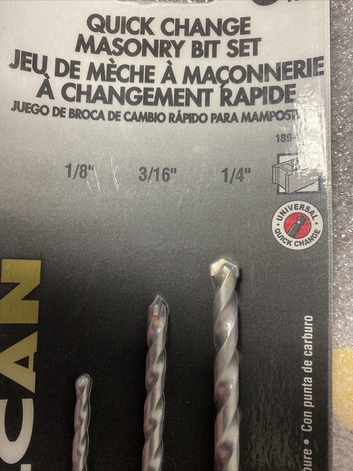 3pc VULCAN QUICK CHANGE CARBIDE TIPPED MASONRY HAMMER DRILL BITS 8162