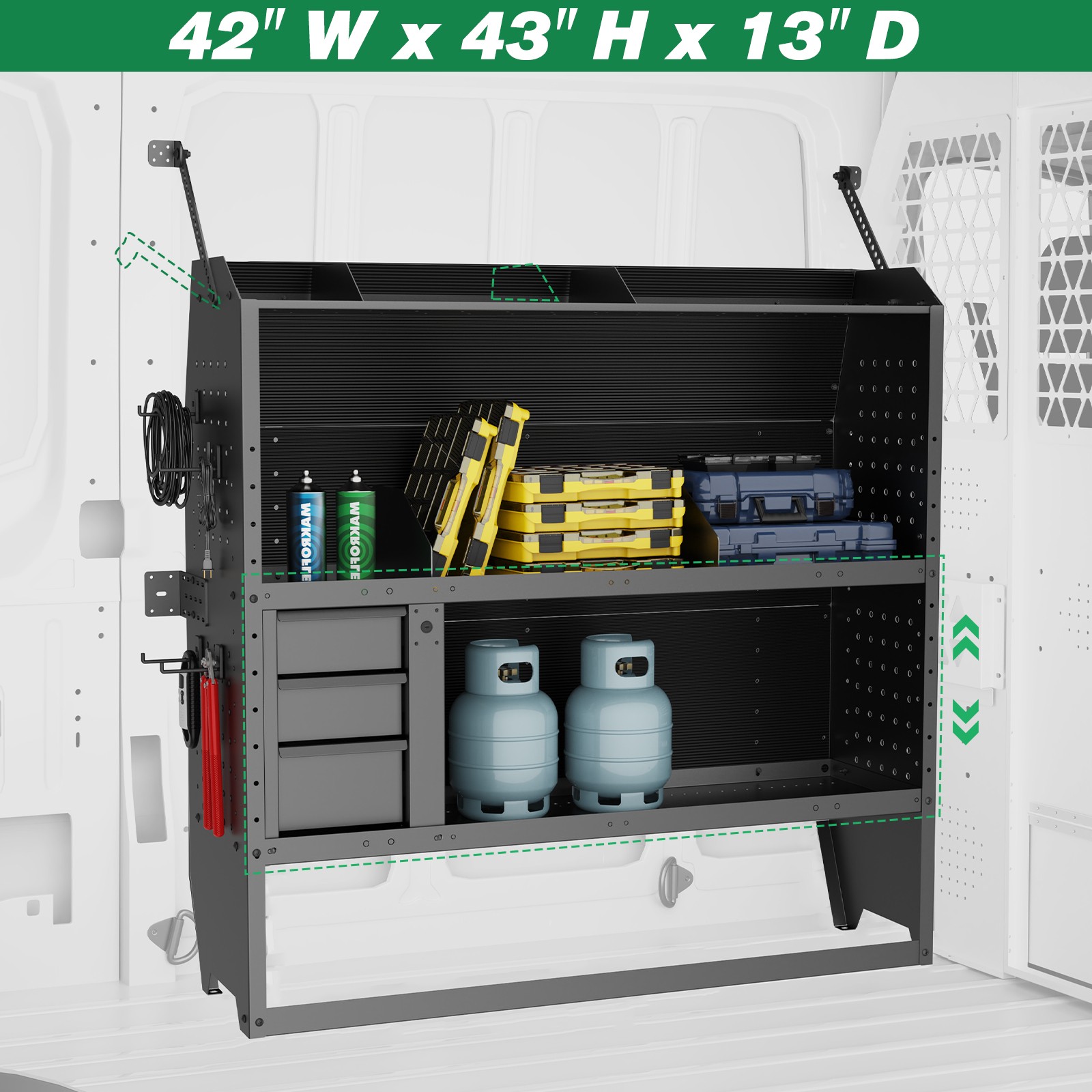 42"Wx43"Hx13"D Van Shelving w/drawer for Ford Transit Connect,Ram Promaster City