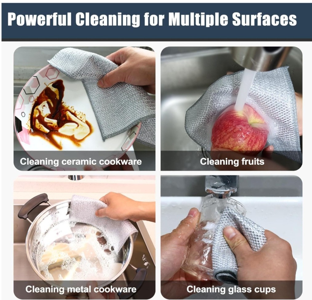 12pc Wire Dishcloth Non-Scratch Triple Layer Mesh Cleaning Rag Kitchen Scrubber.