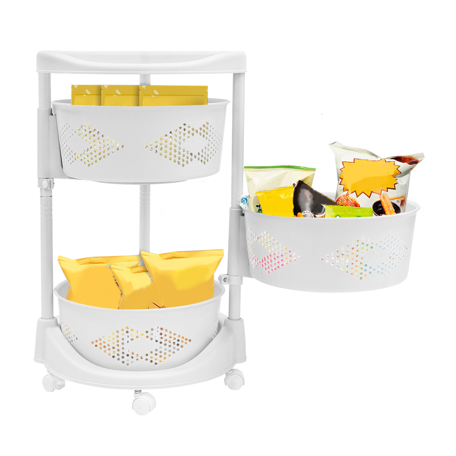 3 Layer Shelves Kitchen Storage Cart Rotating Basket Rack Vegetable Fruit Holder