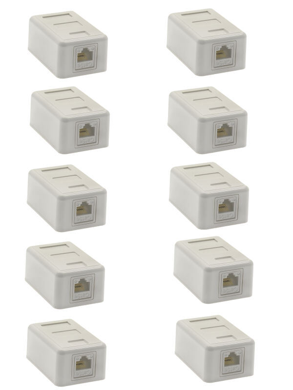 10x 1 Port Cat5e RJ45 Network Ethernet Wall Surface Mount Box Keystone Jack
