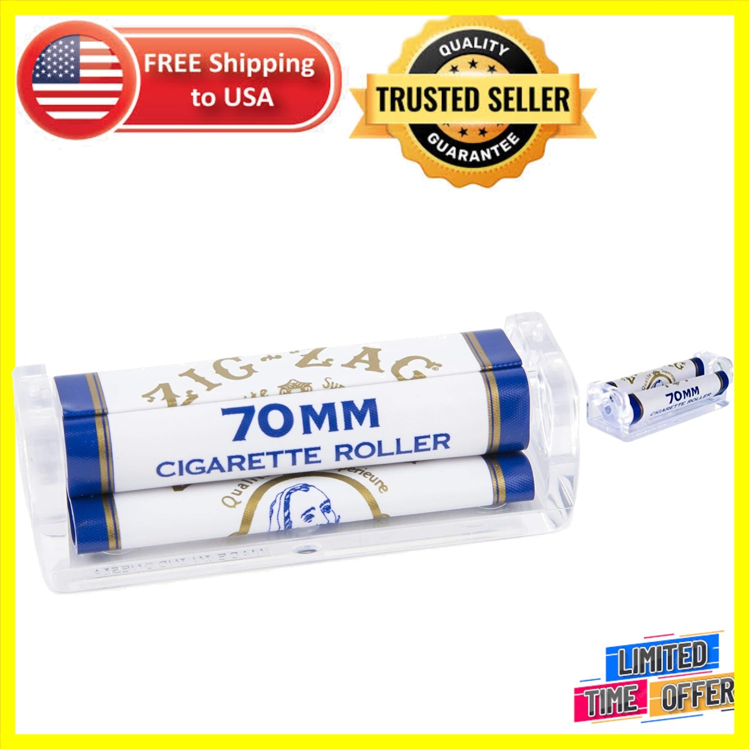 Compact Zig Zag 70mm Cigarette Roller - Perfect Rolls for Smokers on the Go