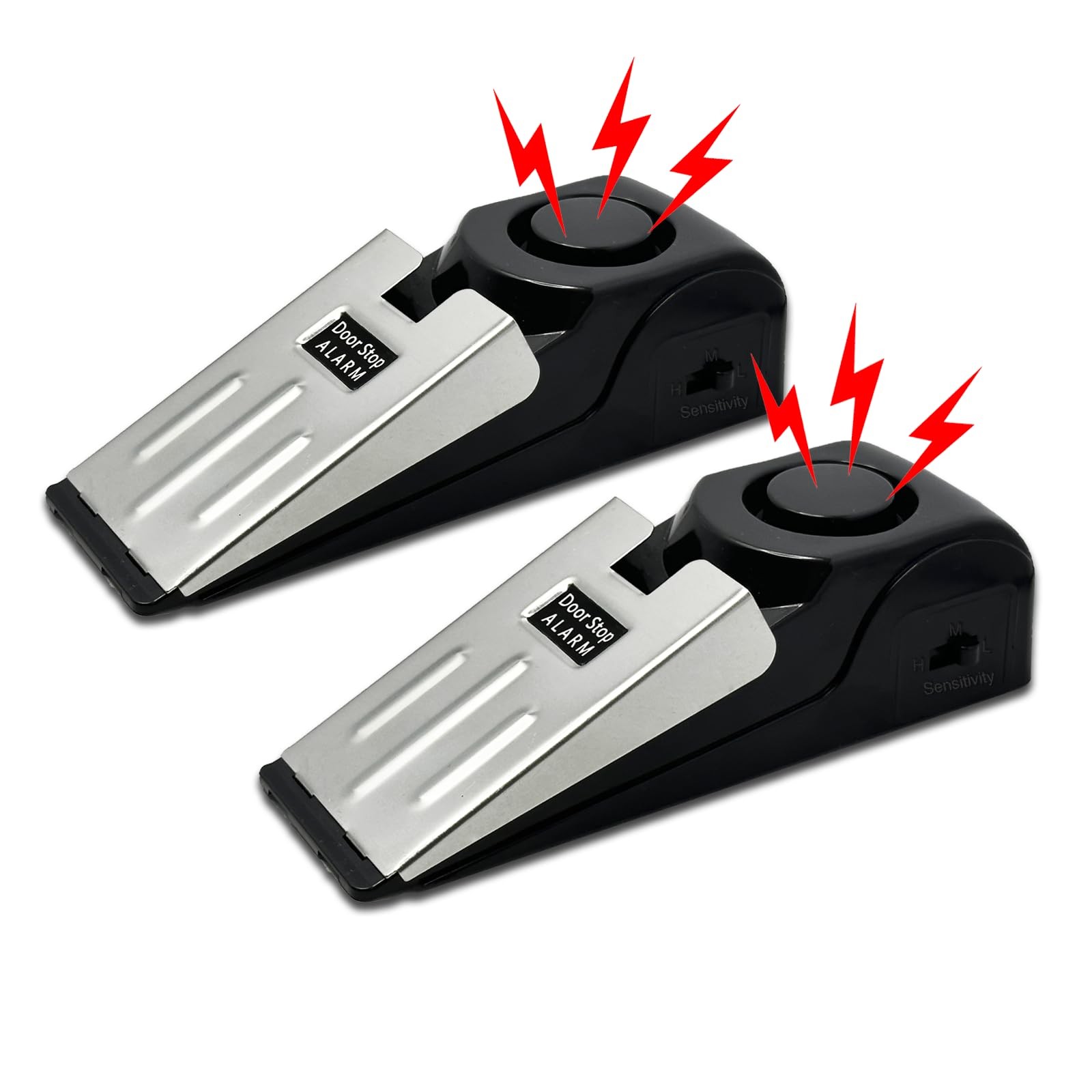 HNHMT 2 Pack Portable Door Stop Alarm, Stopper with 120db Loud Black