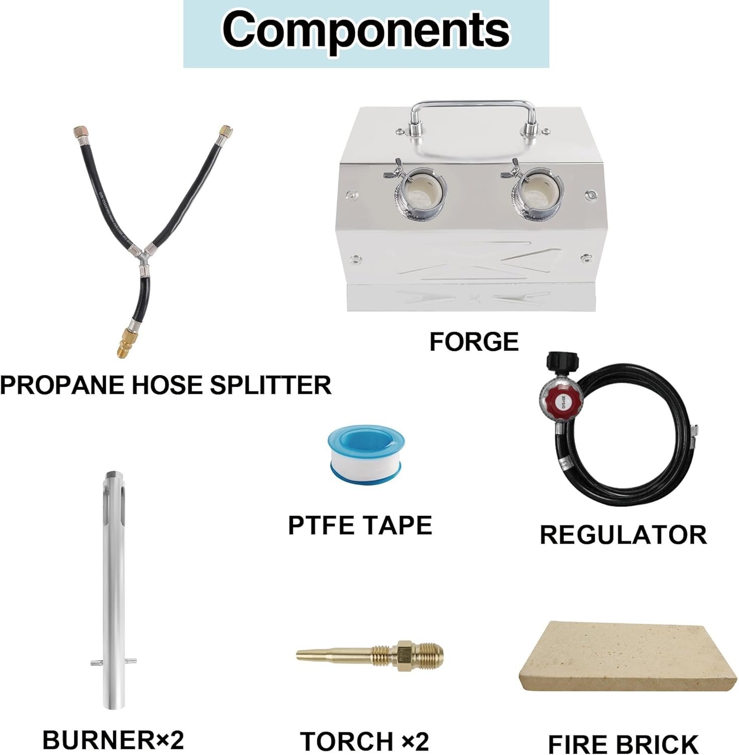 Nelyrho Blacksmith Forge Starter Kit Double Burner Stainless 30PSI Regulator