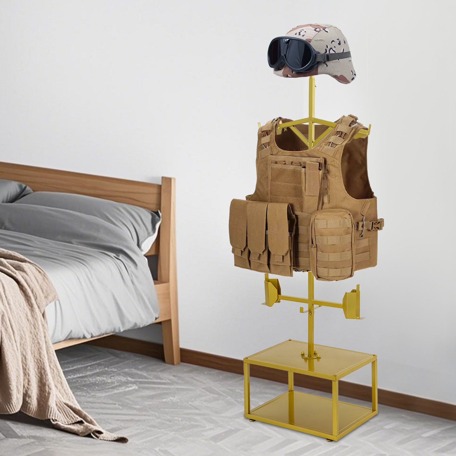 Tactical Gear Stand Tactical Vest Stand Military Gear Holder 165-180cm Golden