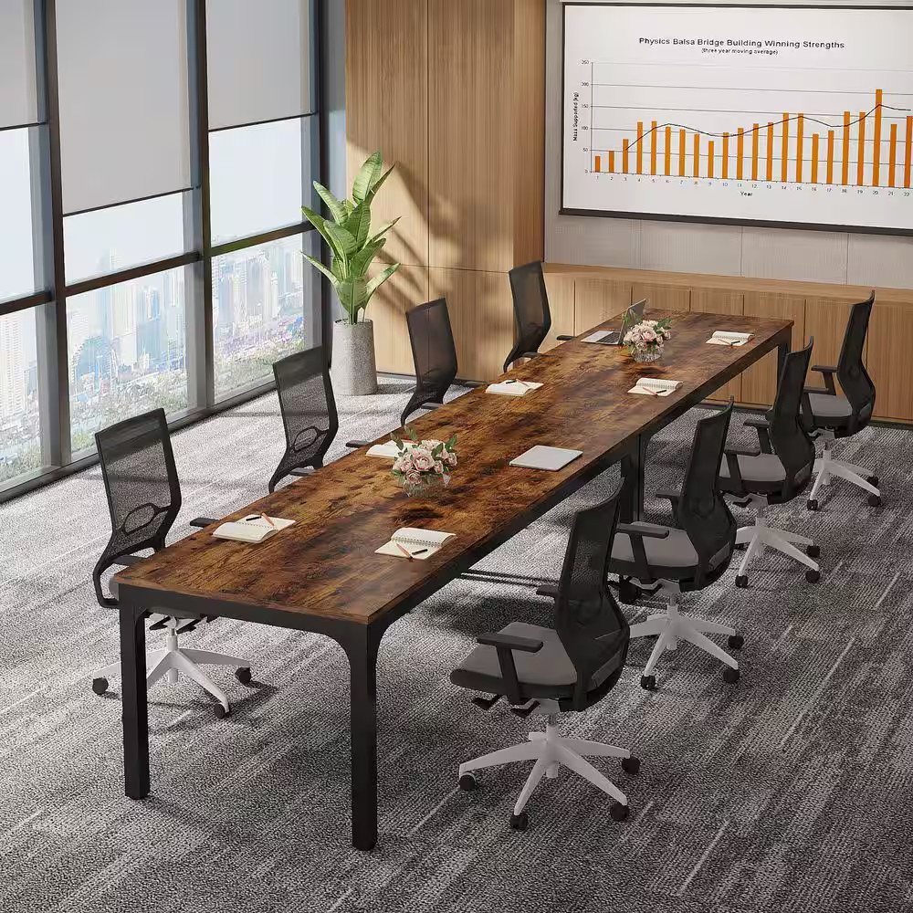 Moroni 78.7 In. Rustic Brown & Black Wood Computer Desk, Rectangular Conference