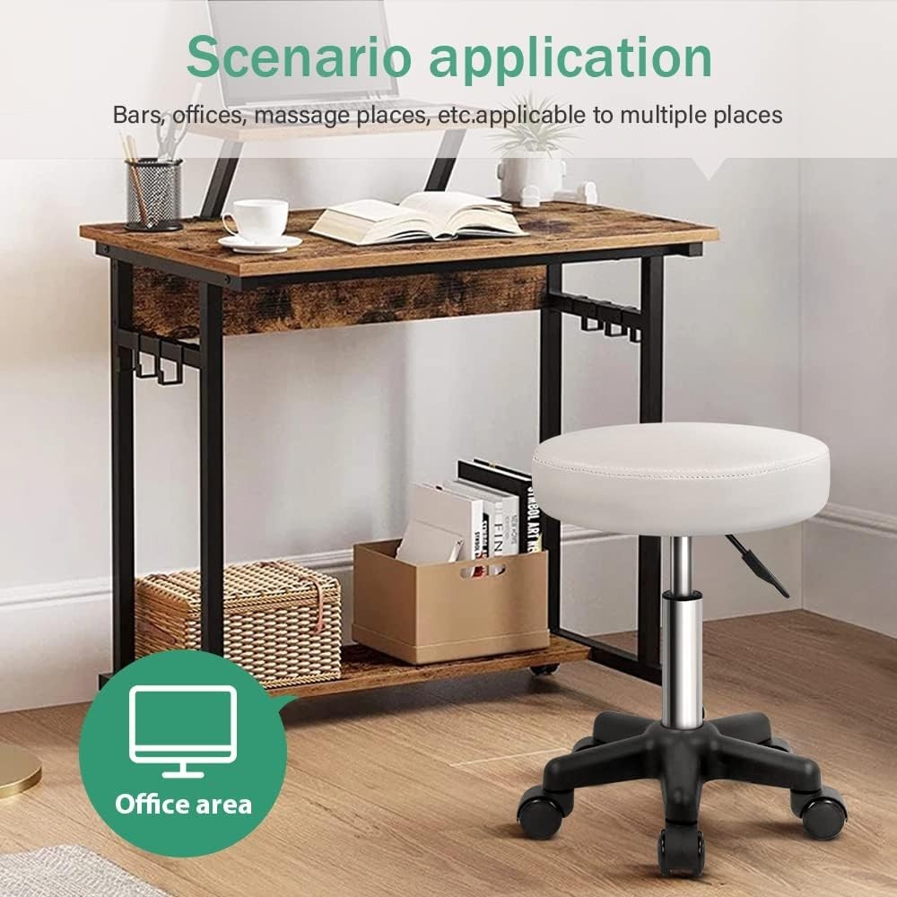 Elegant Height Adjustable Rolling Stool for Spa & Salon - Modern White Finish