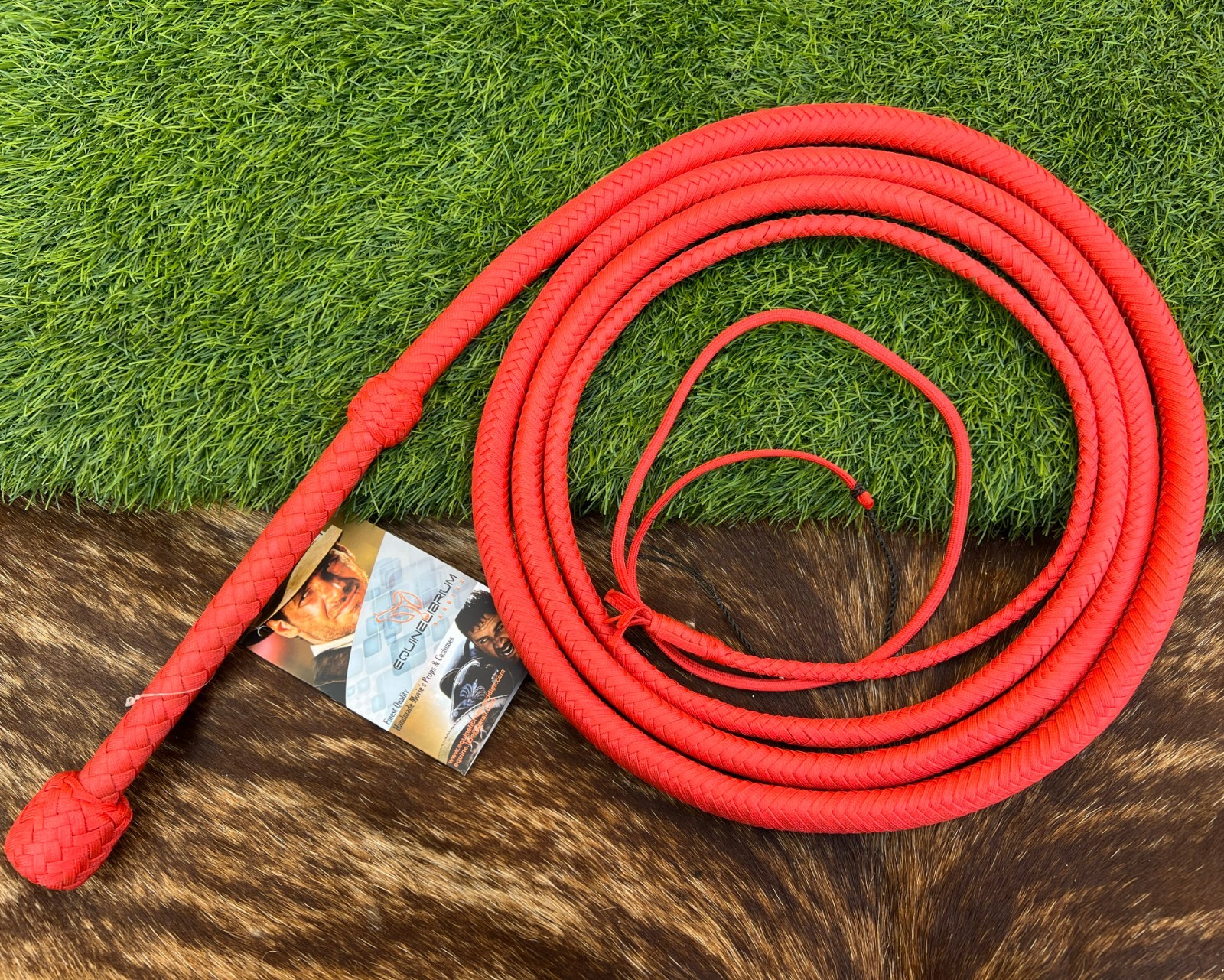 Red Nylon Bullwhip: Australian Style, Size 4ft-12ft with 10" Handle Size