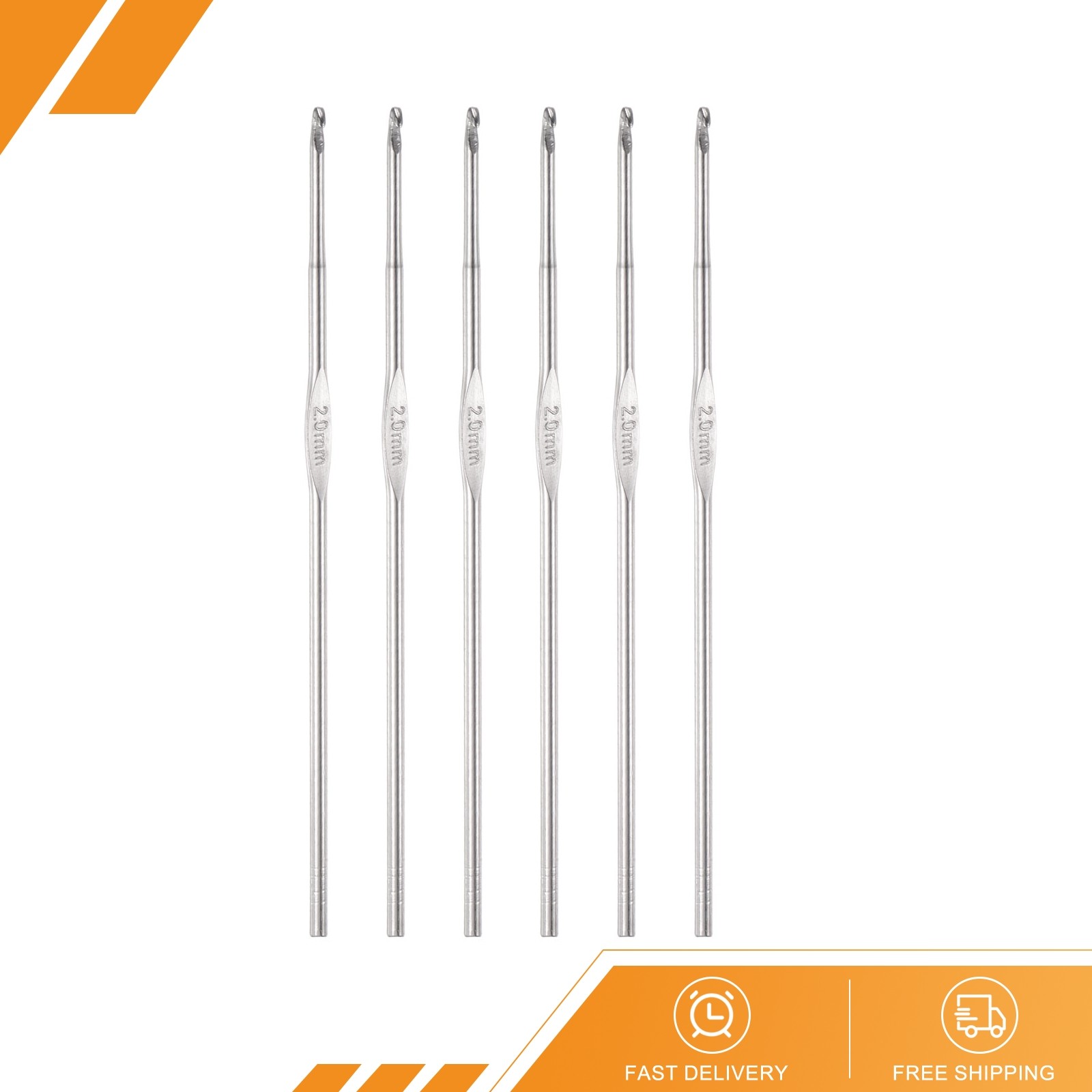 6Pcs Stainless Steel Crochet Hook 2mm US Size 4 Knitting Needles