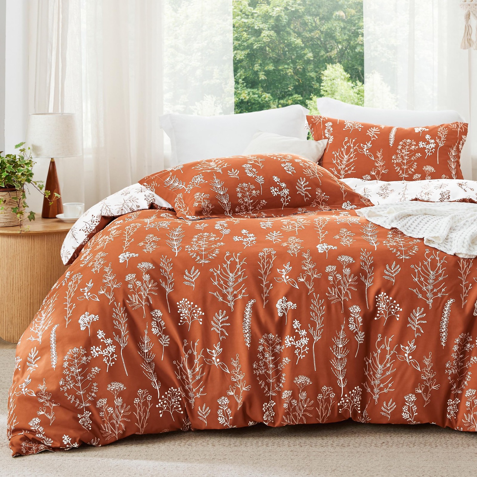 Transform Your Bedroom - Terracotta Floral King Comforter Set 3 Pieces