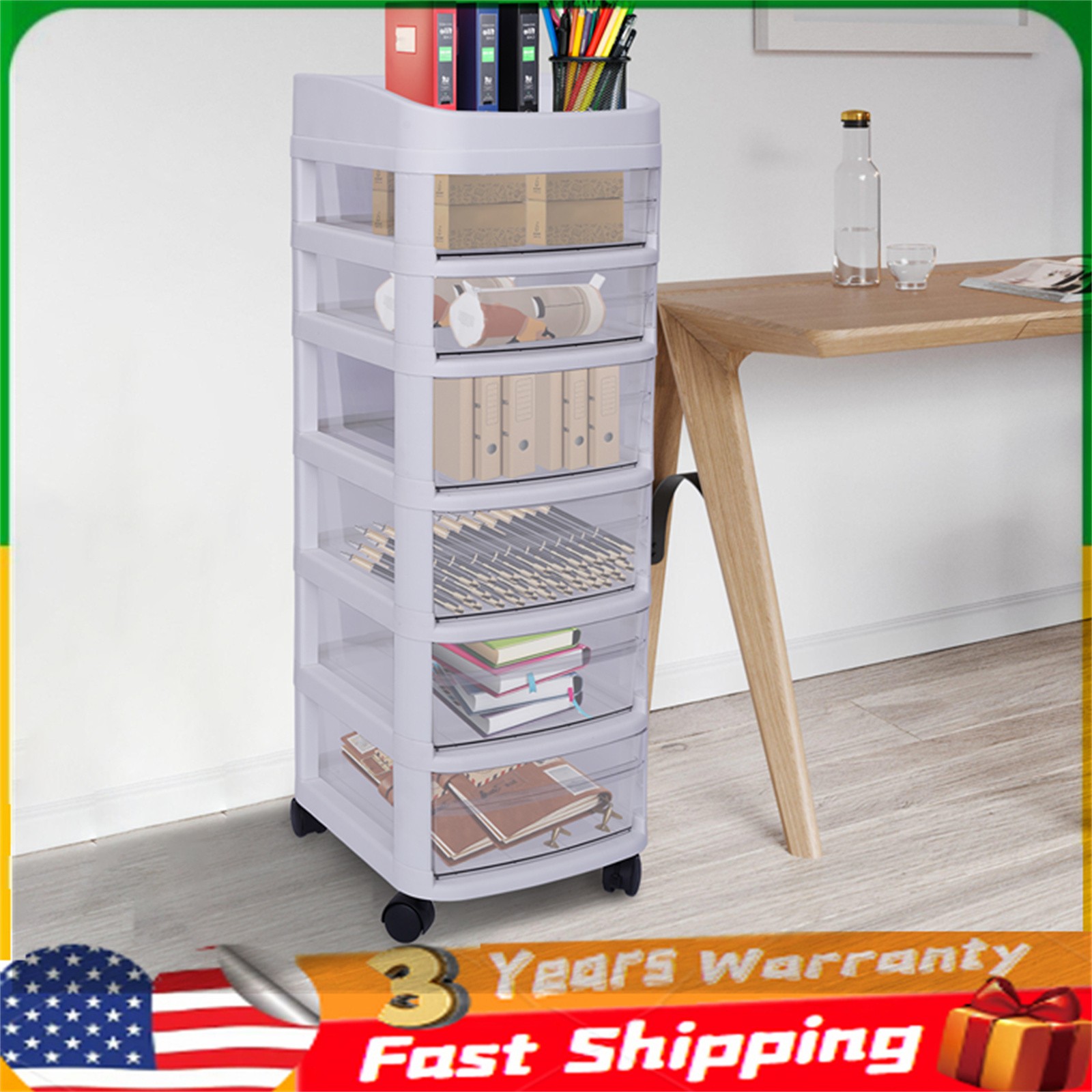 6-Drawer Organizer Plastic Rolling Storage Cart Whit Trolley Cabinet w/ Wheel]