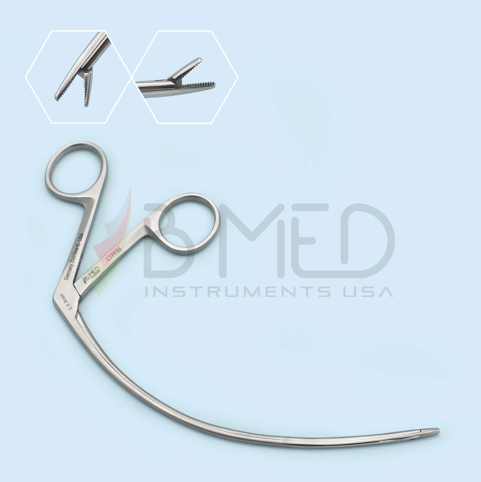 Carroll Tendon Retriever Forceps 5 1/2" Curved 2mm x 8mm Serrated Jaws