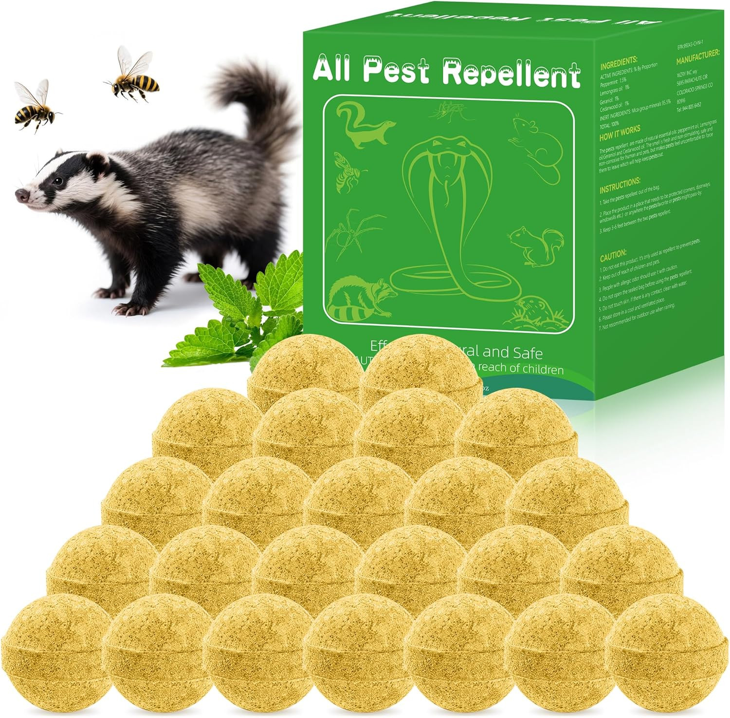 24 Pack Skunk Repellent - Natural Raccoon Repellent Balls for Yards, Gardens, Ke