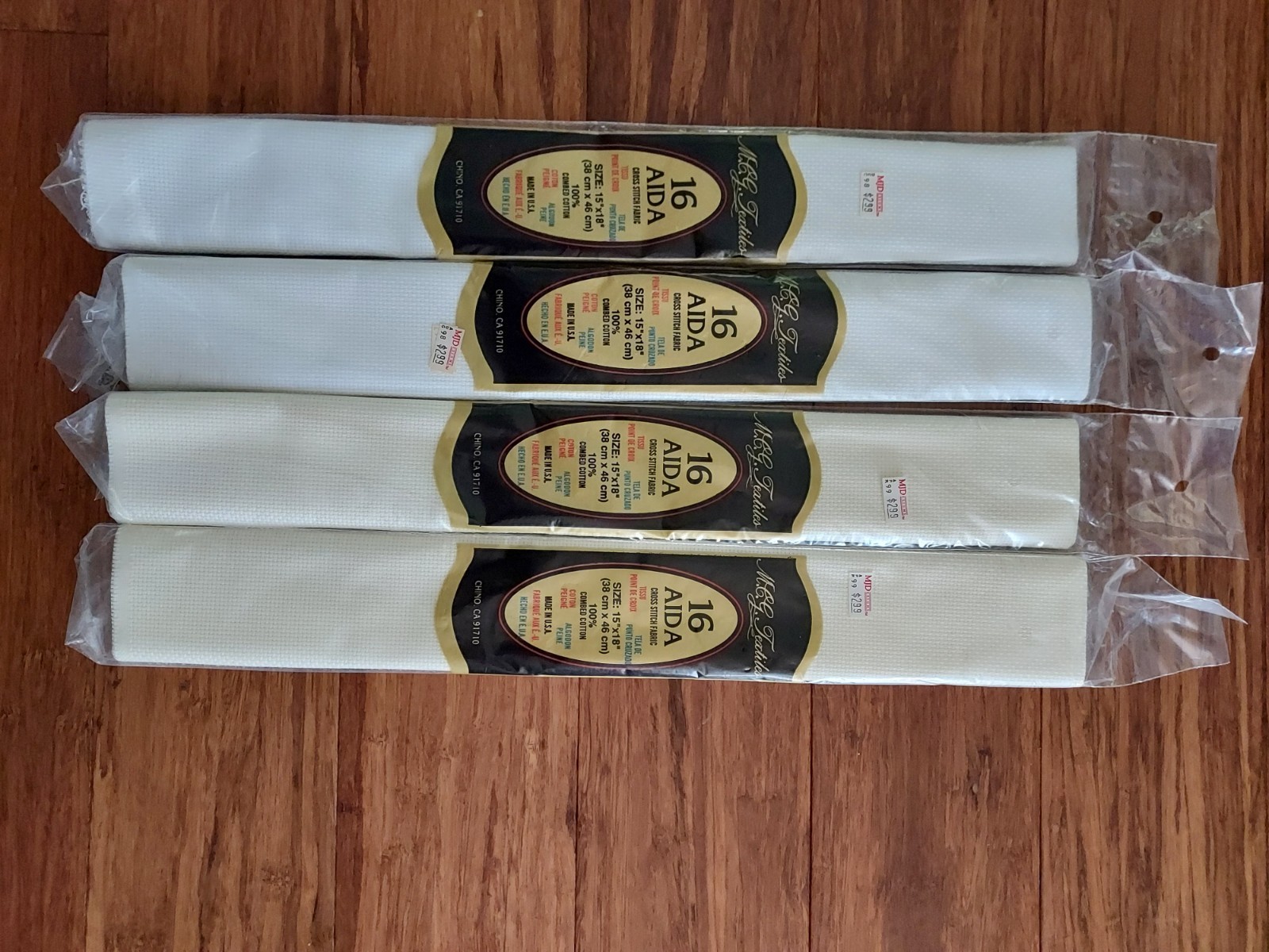 16 Count MCG Textiles Aida Cloth 2 White 2 Ivory 15x18" Cotton USA