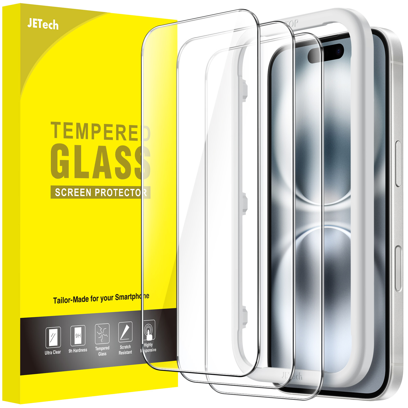 JETech Screen Protector for iPhone 16/16 Plus/16 Pro/16 Pro Max, 3-Pack