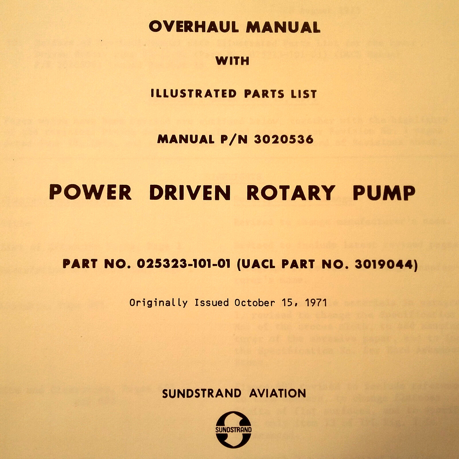 Sundstrand Power Driven Rotary Pump 025323-101-01 3019044 Overhaul Parts Manual