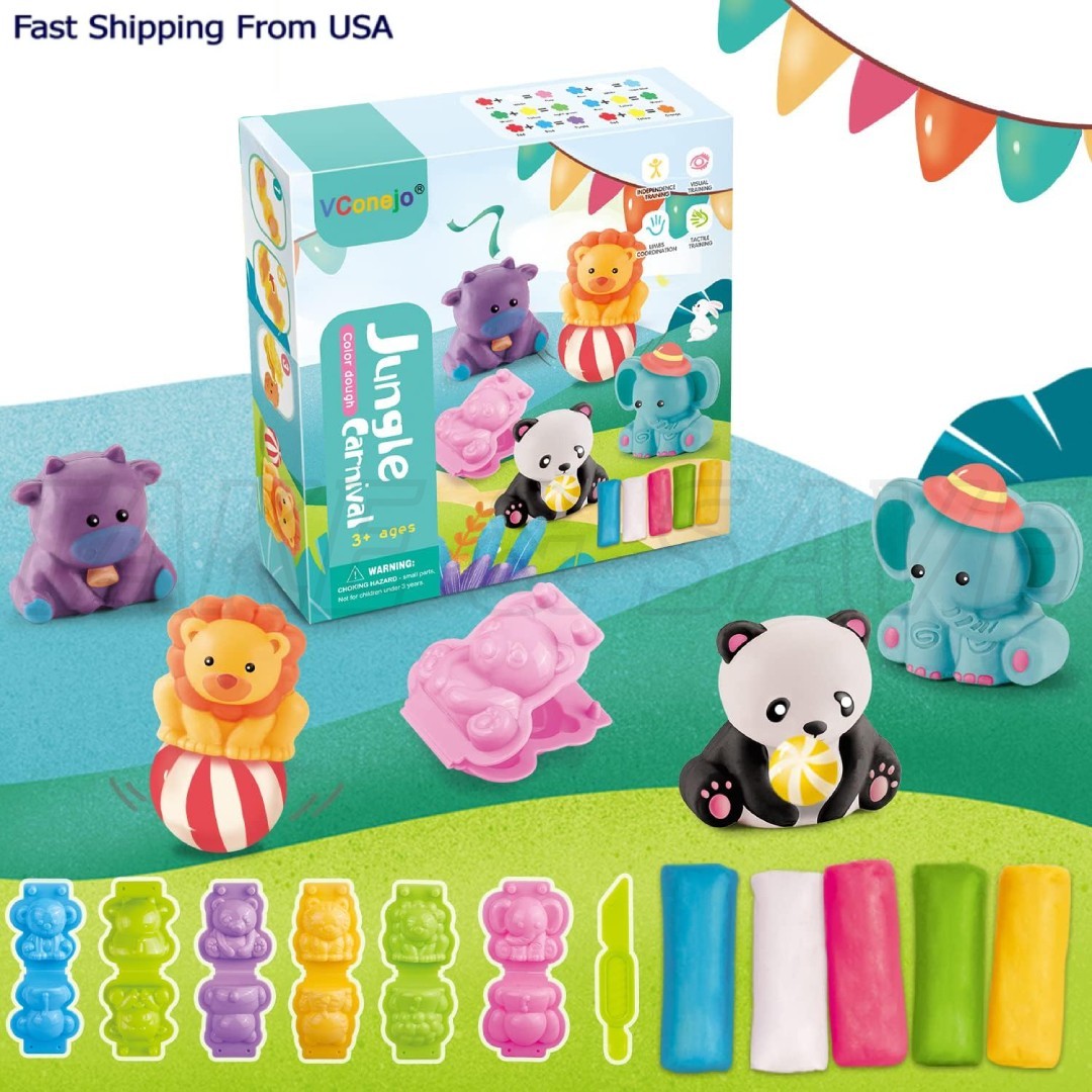 Color Dough Sets for Kids Ages 2-4, Jungle Carnival Theme Dough Tools Toy Kit