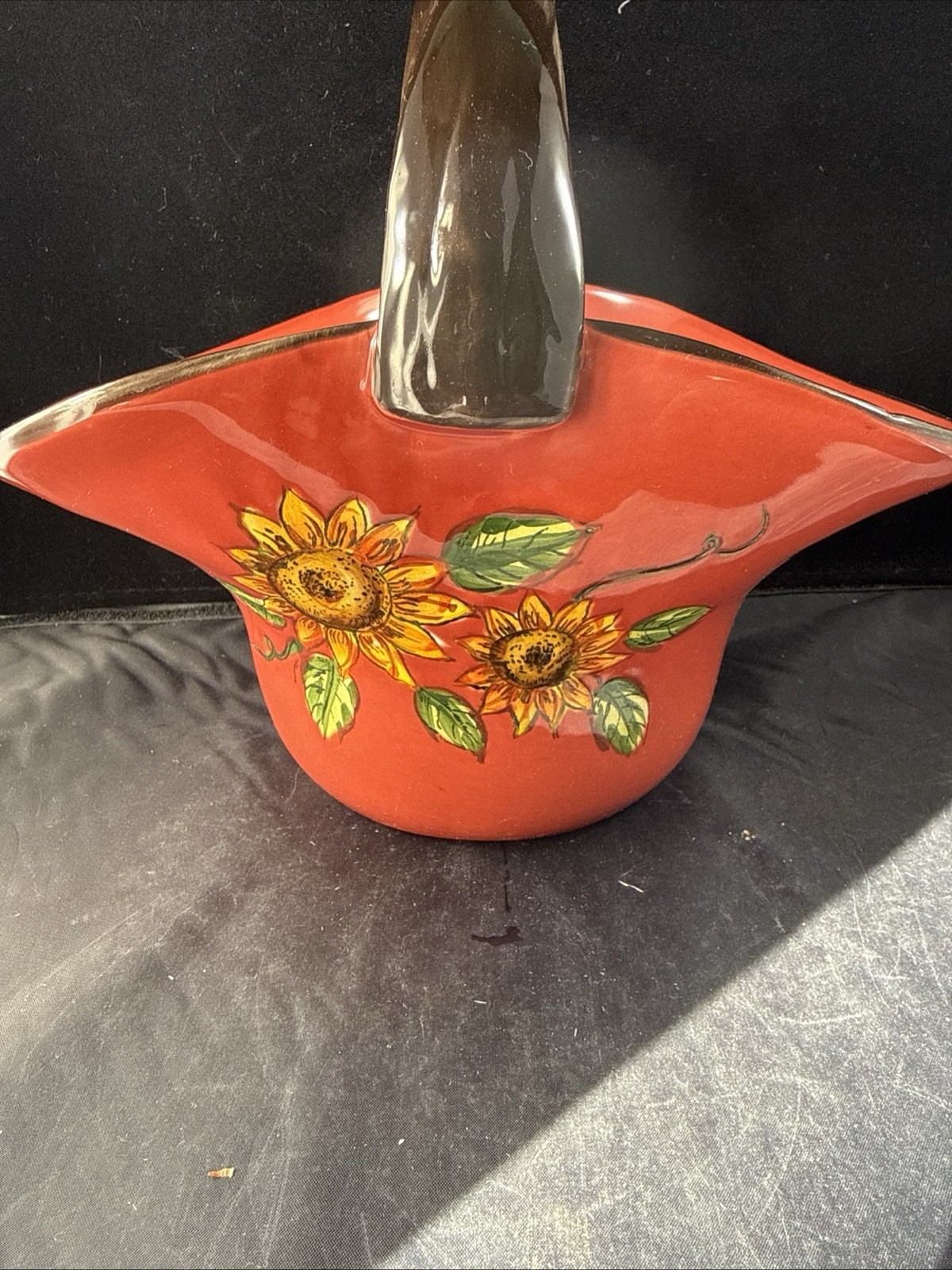 Ceramic Hand Painted Sunflower Rooster Basket Planter Vase