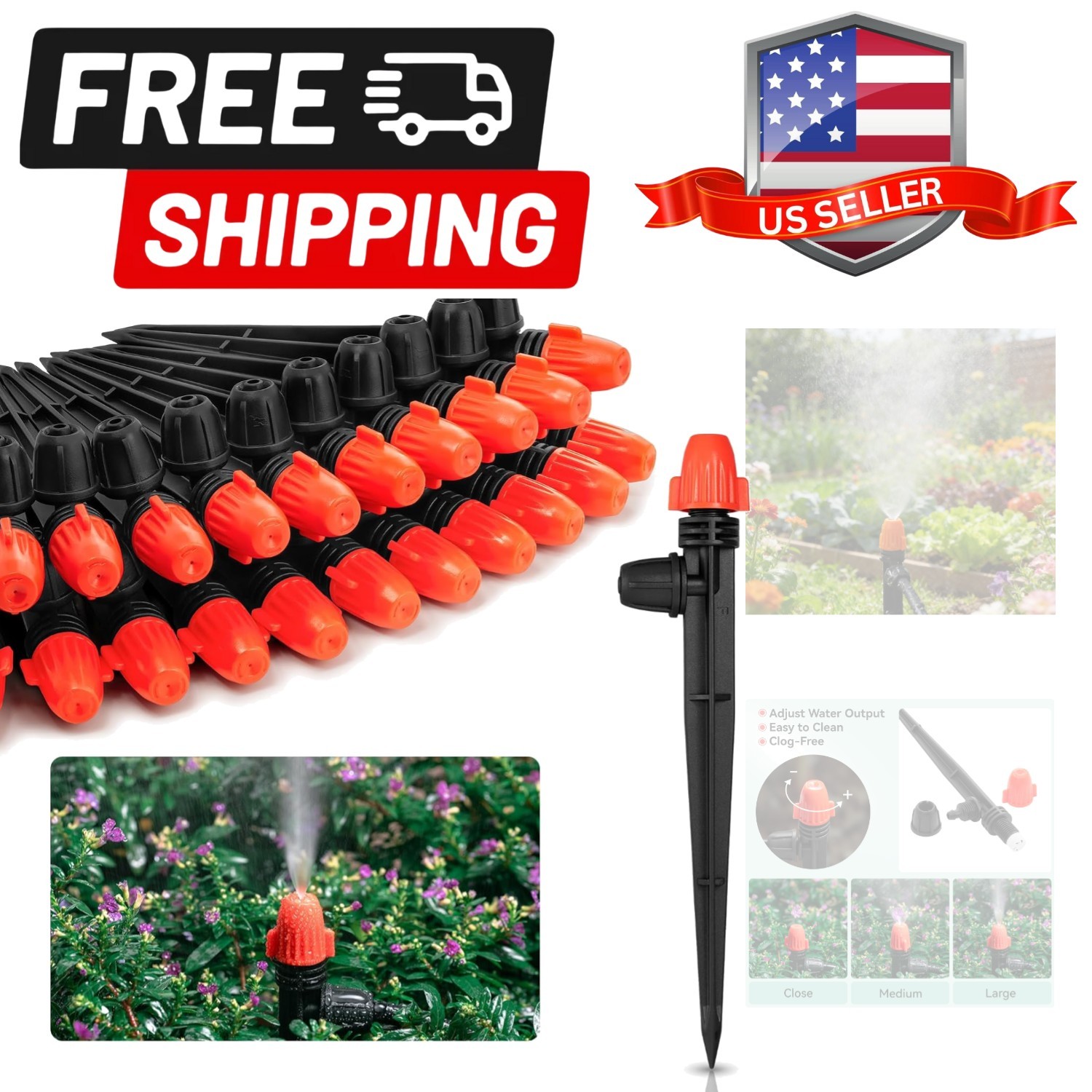 1/4" Drip Irrigation Emitters: 30 Pack Mist Drip Emitter with Lock Barbed Adj...