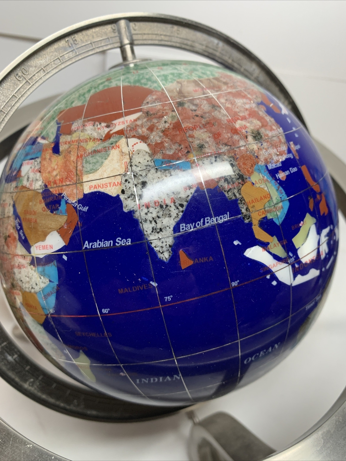 Polished Stone Globe in 360° Rotating Brass Frame