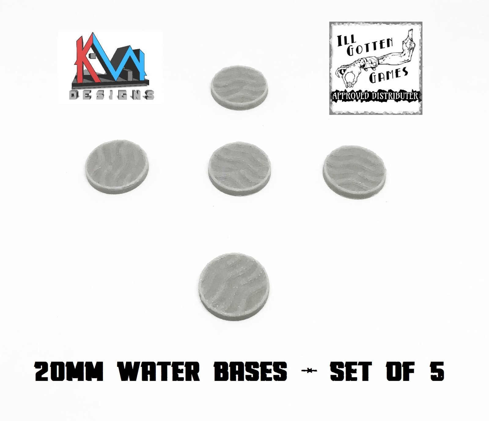 3D Printed - 20mm Water Bases - Set of 5 Bases