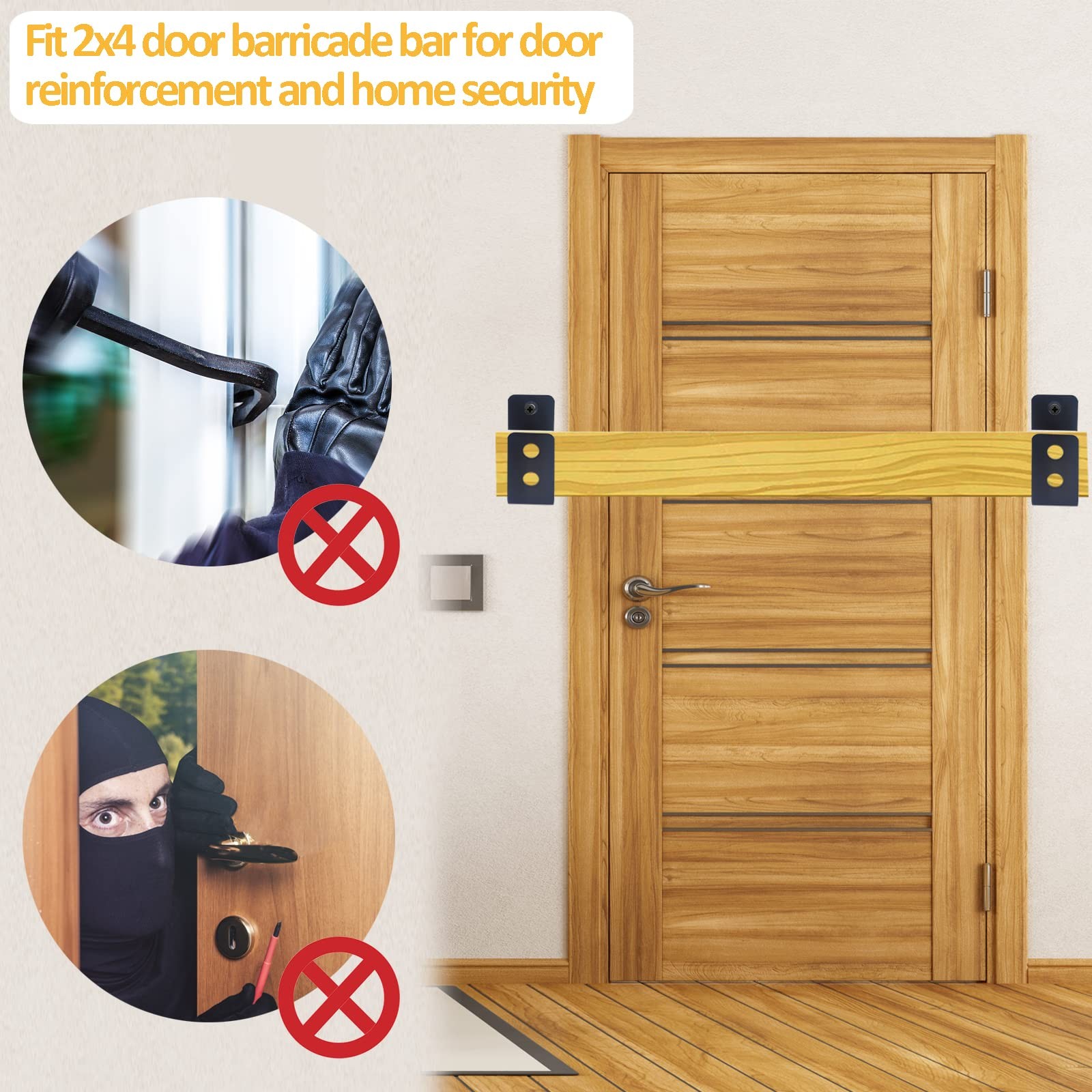 Door Barricade Brackets, 2 Pack 2x4 Brackets Black