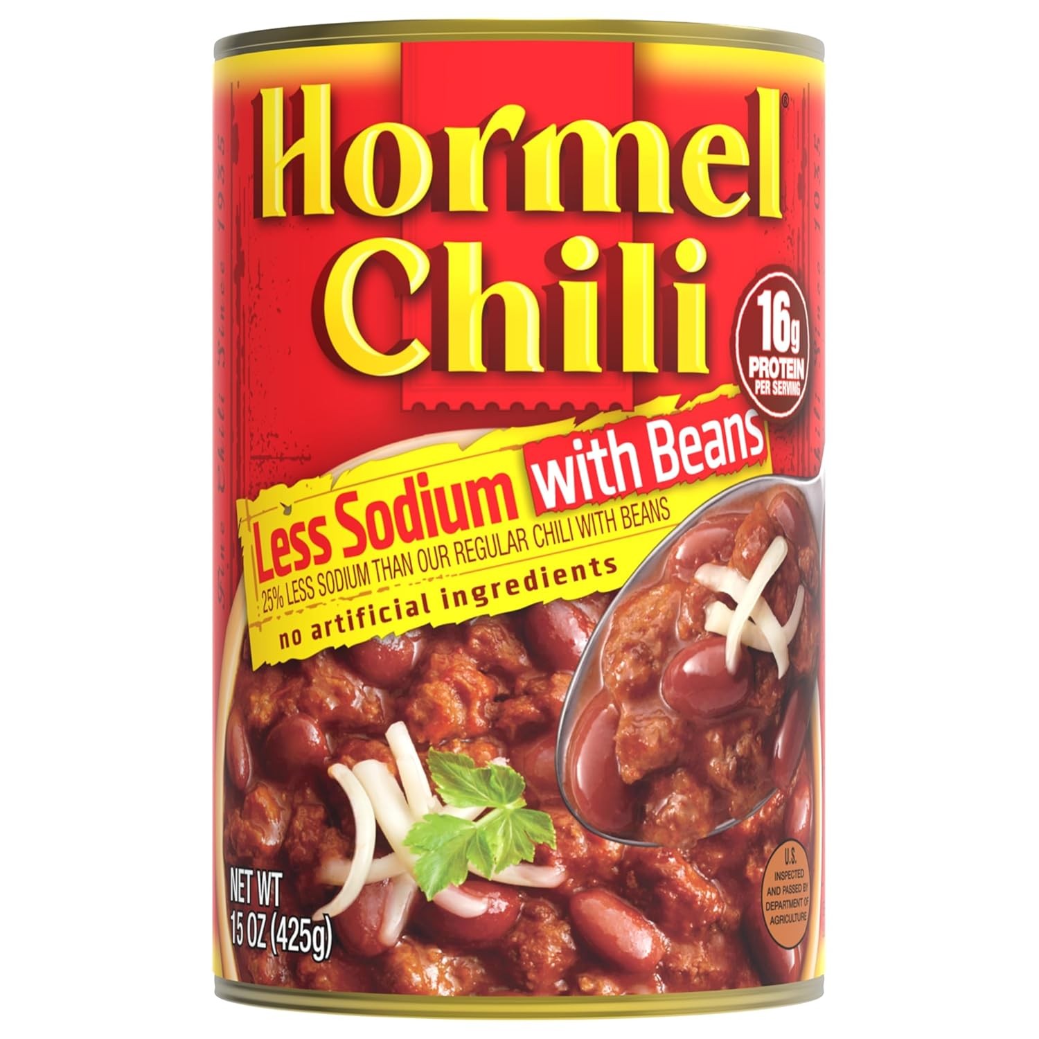 HORMEL Chili With Beans, Less Sodium, (Pack of 12), 15 oz Canned Chili, – 16g