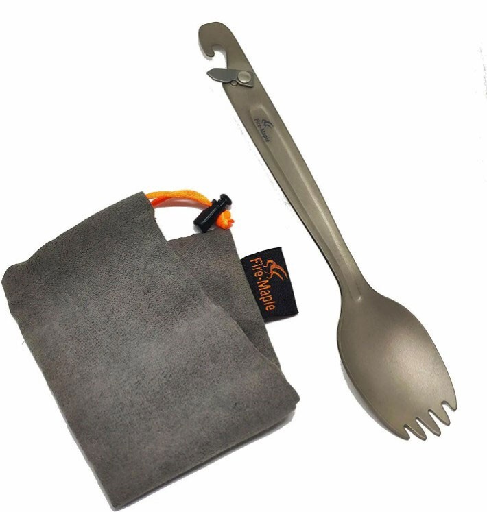 3 in 1 DESIGN Titanium Travel Camp Spork Propane Gas Canister Punch Fork Spoon