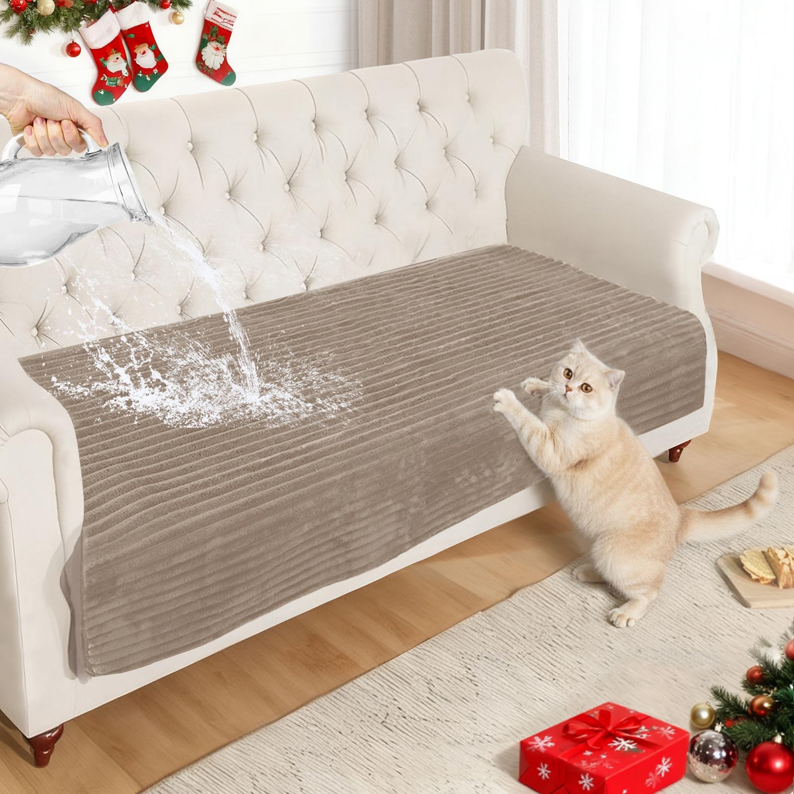 NAISI Waterproof Flannel Dog Couch Cover Khaki 35x63 Anti Slip Sofa Protector Wa