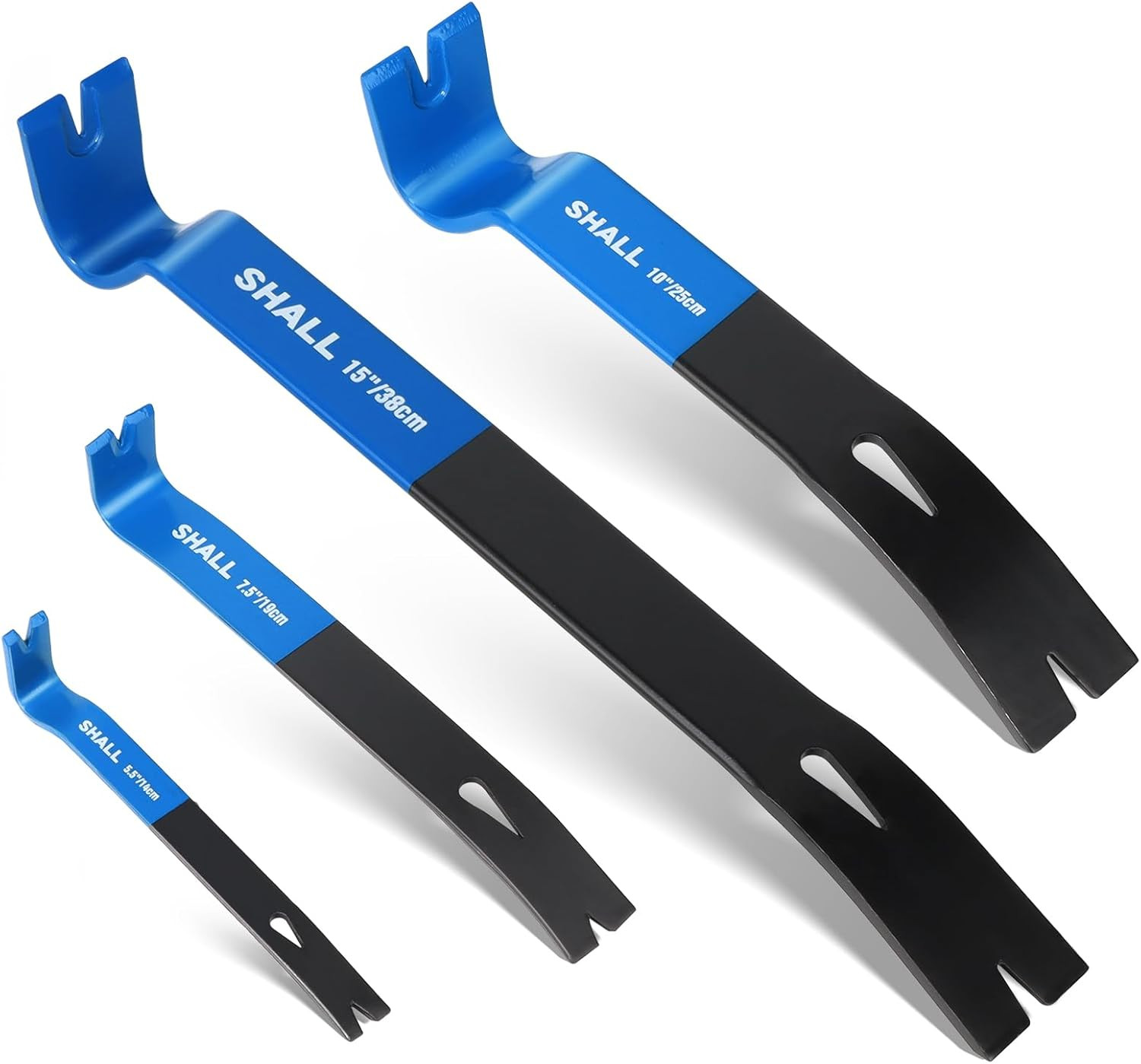 SHALL 4-Piece Flat Pry Bar Set -15" 10" 7.5" 5.5"- Heavy Duty & Mini Nail Puller