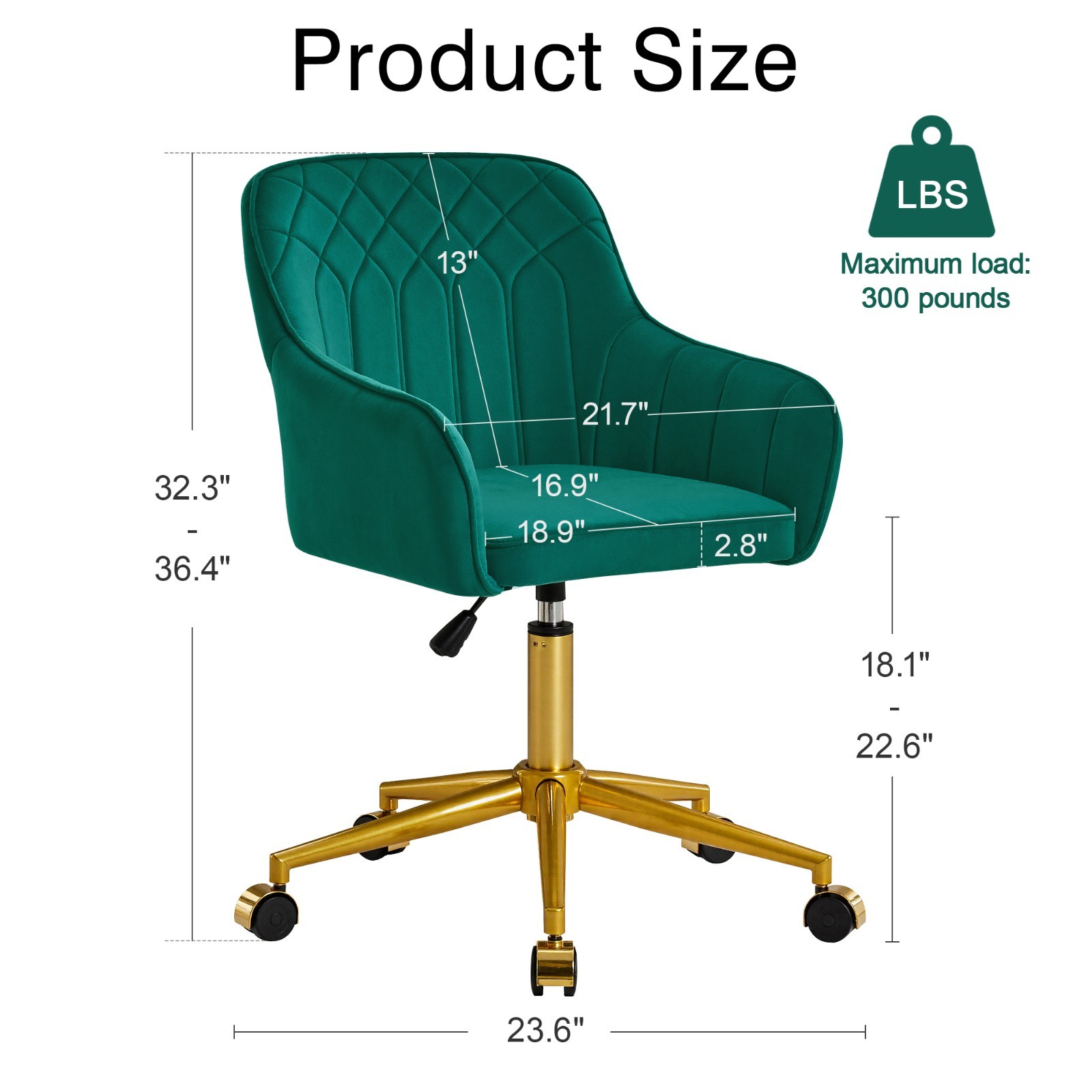 Velvet Office Chair w/Wheels Adjustable Swivel Vanity Chair Desk Chair Backrest