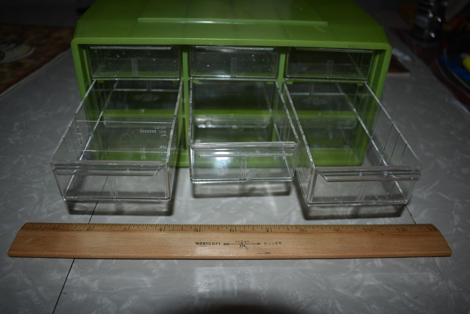 Retro 70s Akro-Mils Avocado Green Plastic 9 Drawer Bits & Bobs Storage Organizer