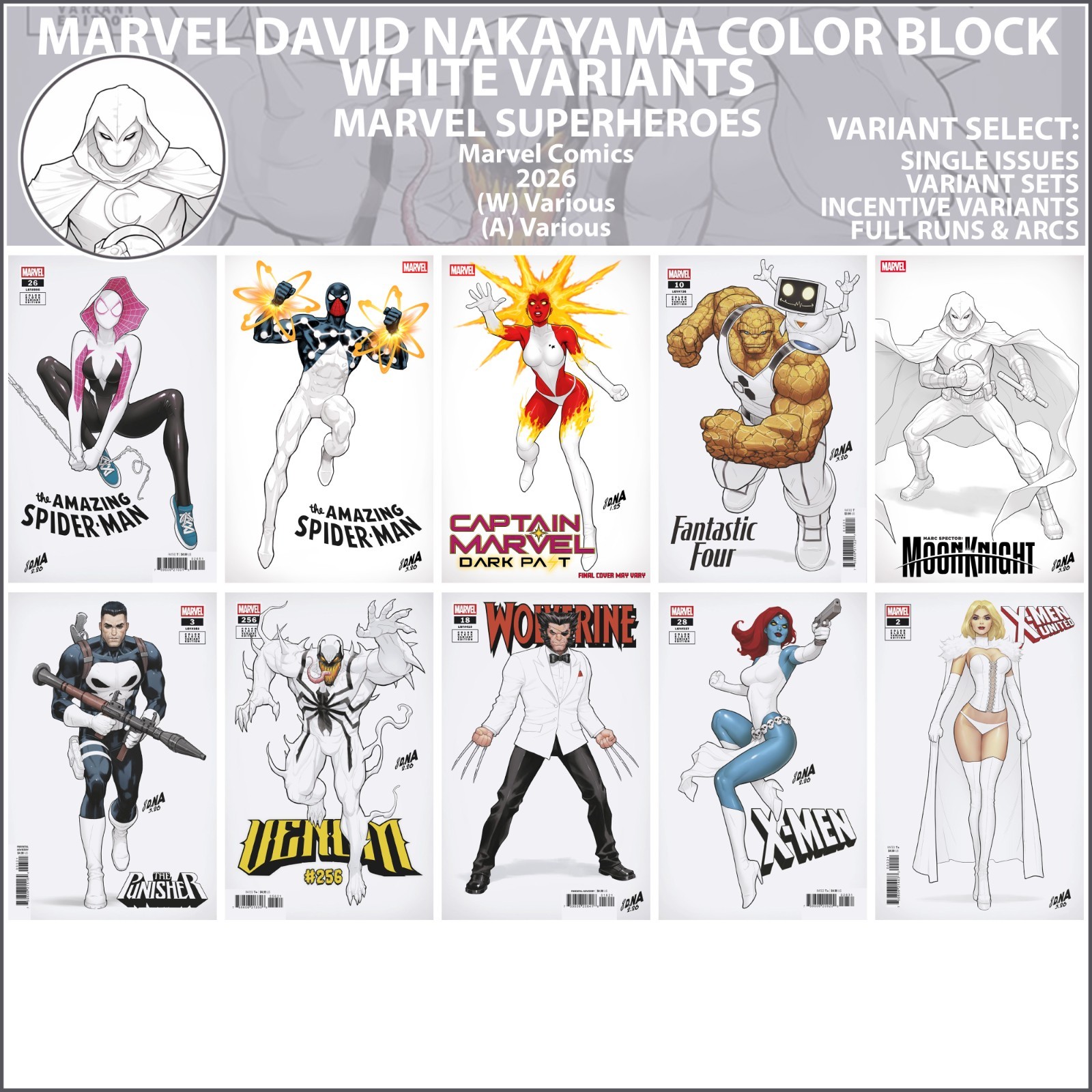 Marvel David Nakayama Color Block White Var (2026) Marvel Comics COVER SELECT