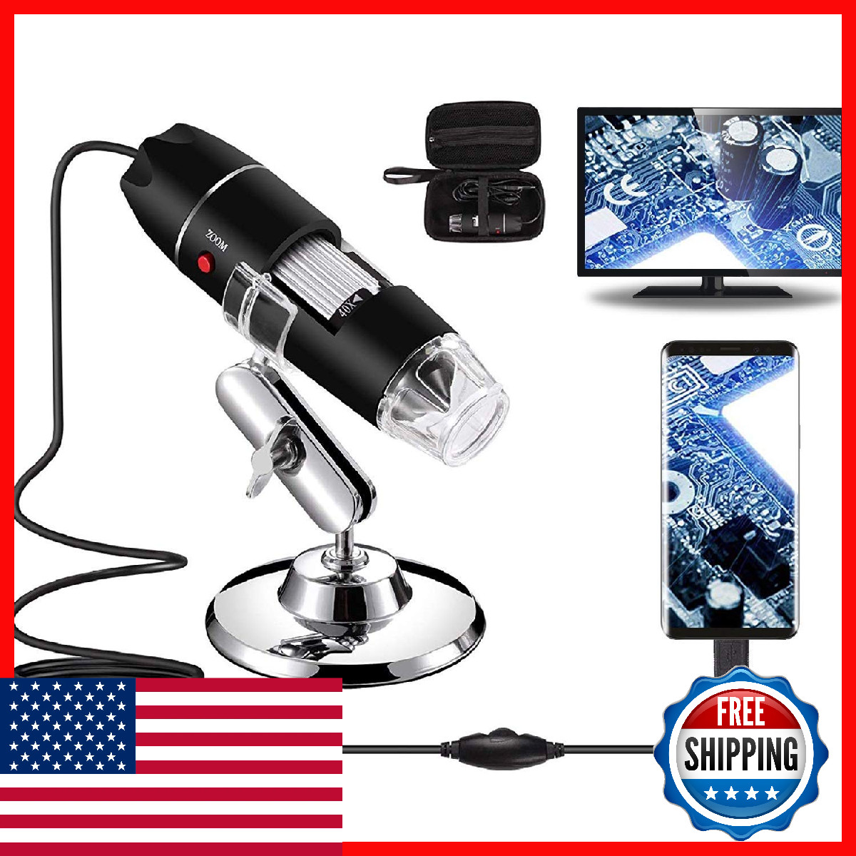 Bysameyee Usb Digital Microscope 40X To 1000X 8 Led Magnification Endoscope