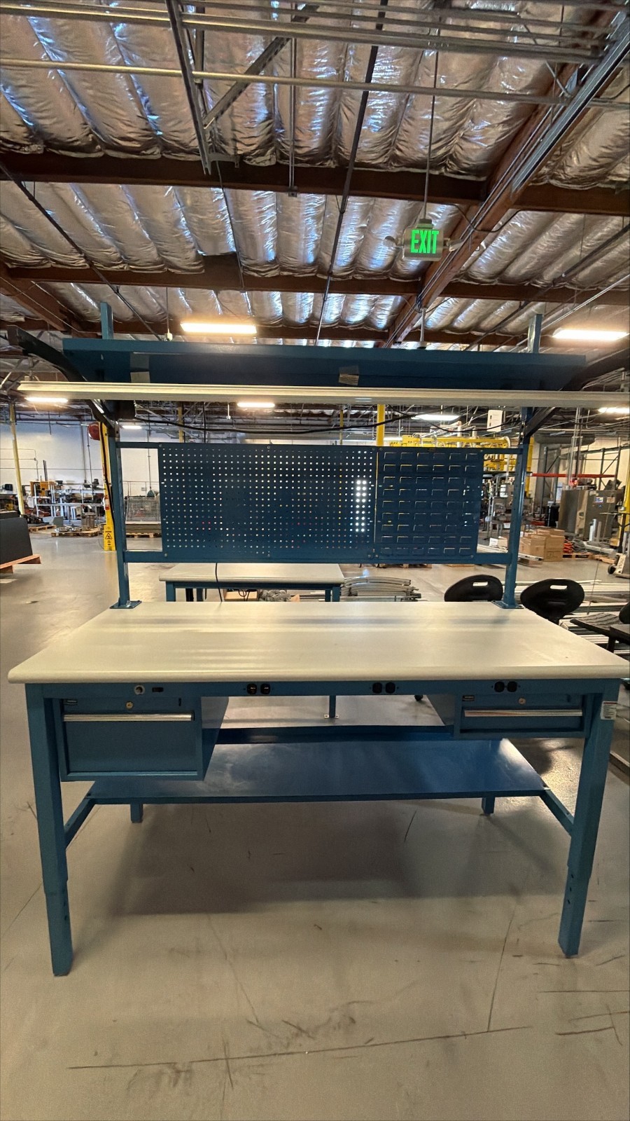 Industrial ESD Workbench w/ Overhead LED Light, Pegboard, Power Outlets & Drawer
