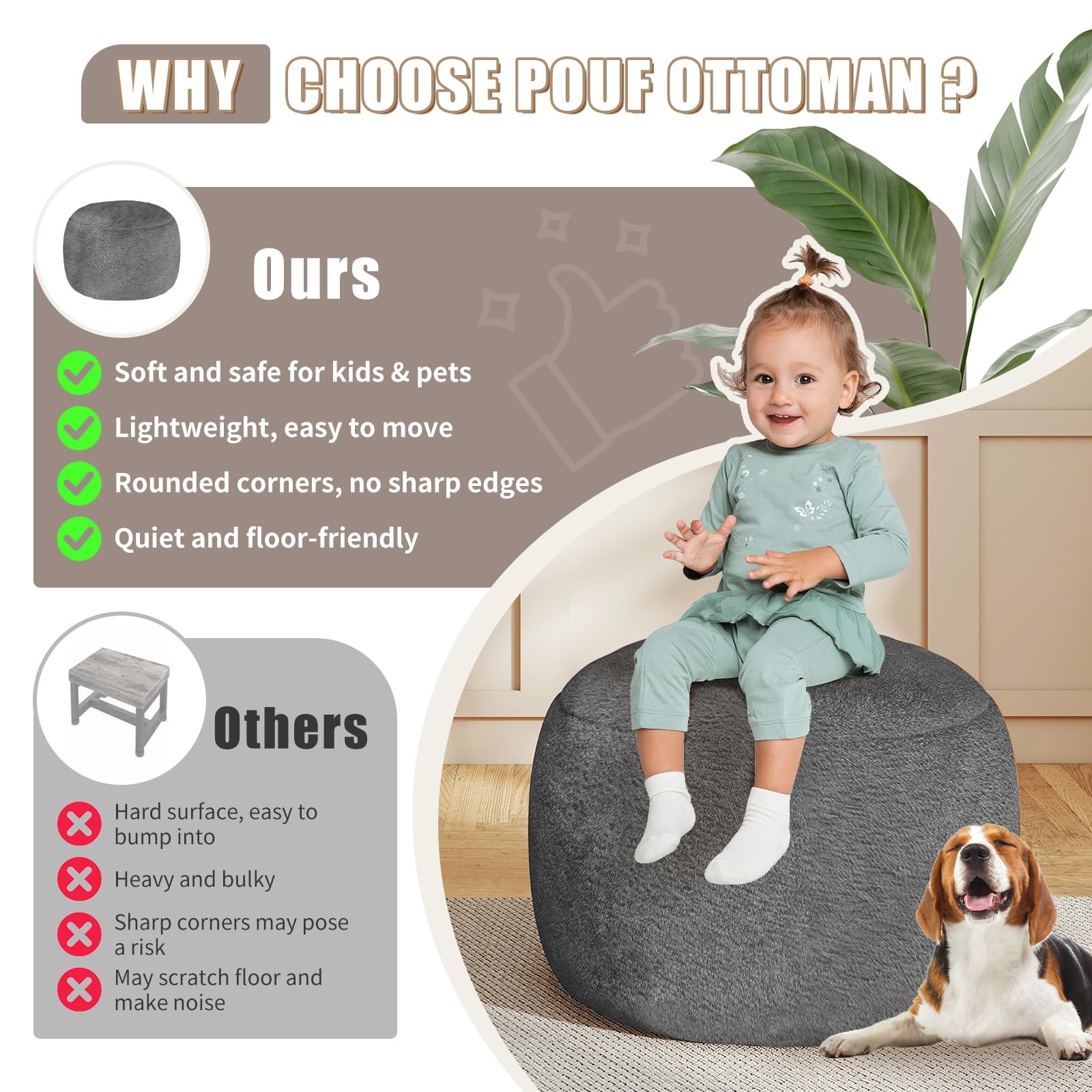 Round Stuffed Pouf Ottoman for Foot Rest, A Round Modern Foam Filled Poufs, F...