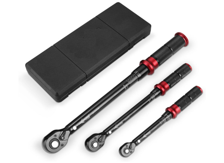 Set 3 llaves dinamométricas 1/4–3/8–1/2 con 72T y rangos 4–165 ft.lb. Nuevo