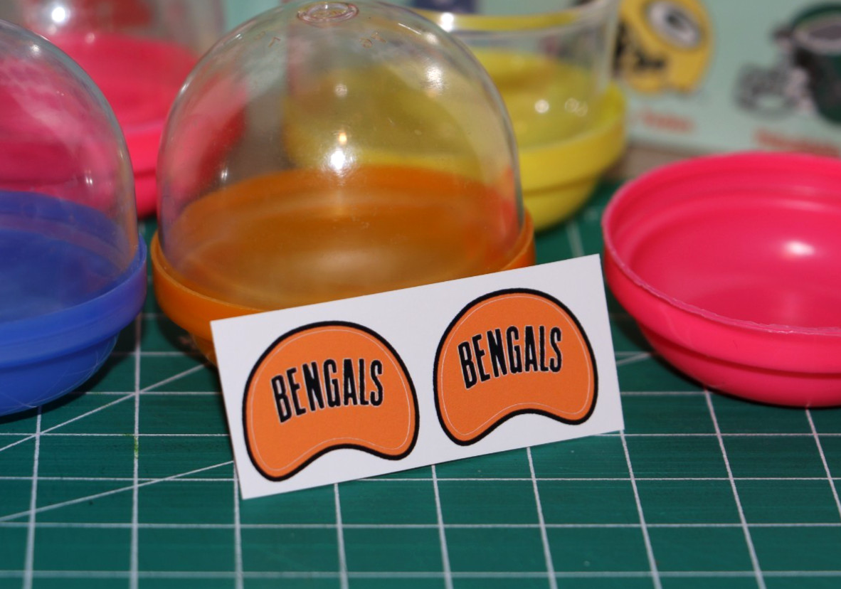 1968-1980 Cincy Bengals Vending LIGHT Decals for Mini Football Gumball Helmets