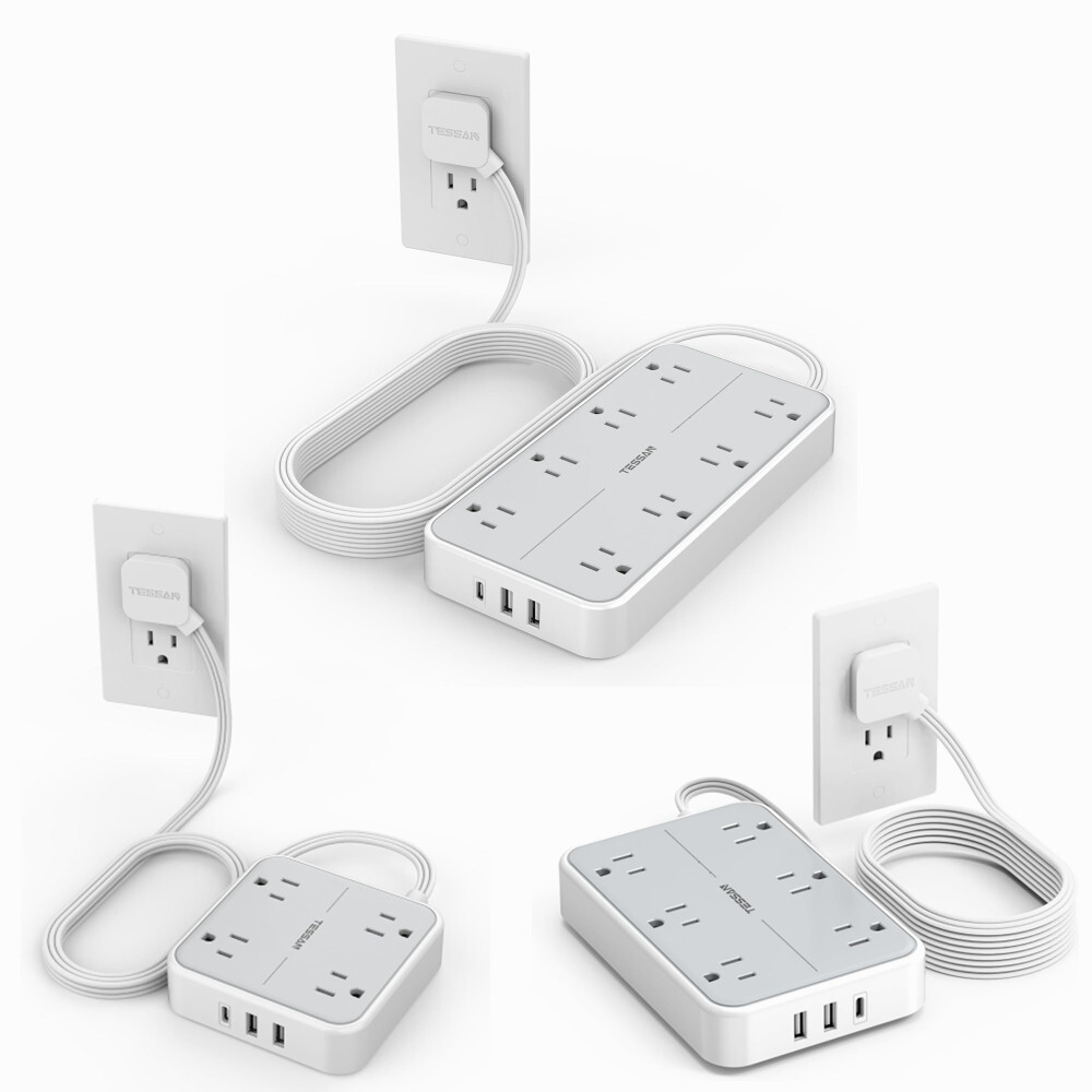 Power Strip with Multi Outlet USB C Charger 5 FT Extension Cord Flat Plug