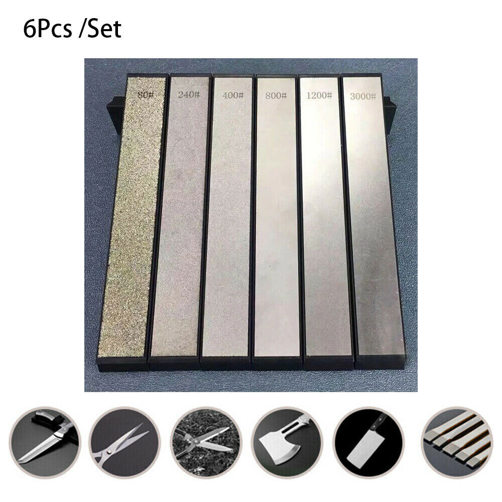 USA 6Pcs Grit Diamond Stone Knife Sharpener Household Kitchen Sharpening System
