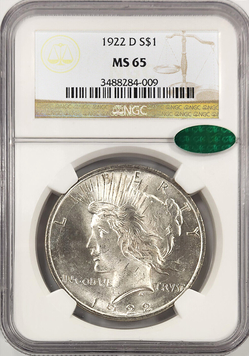 1922-D $1 Silver Peace Dollar NGC MS65 CAC