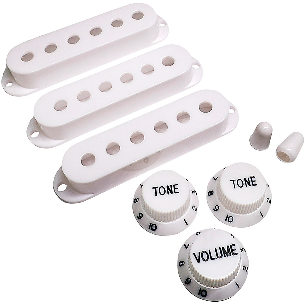 AxLabs Set Of Single Coil Pickup Covers (52mm),Switch Tips,Knobs Blck - Vint Wht