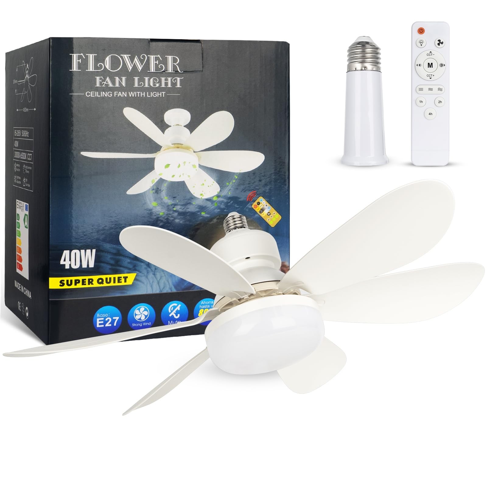 20.5 Inch Light Bulb Fan with Remote Dimmable Socket Ceiling Fan Light Combo LED