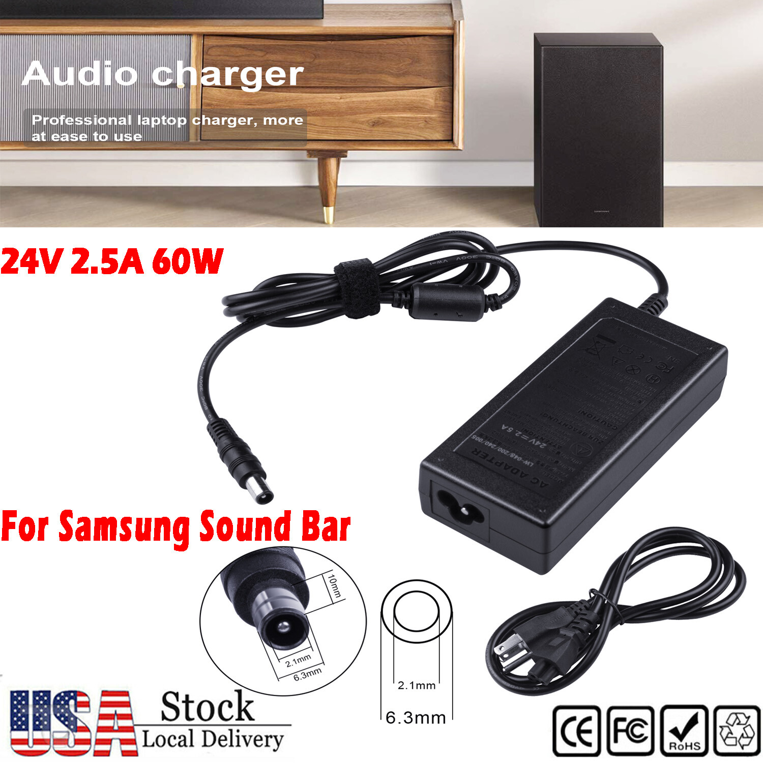 24V AC Adapter For Samsung Soundbar HW-J550 HW-H7501 HW-M550 HW-J355 DC Charger*