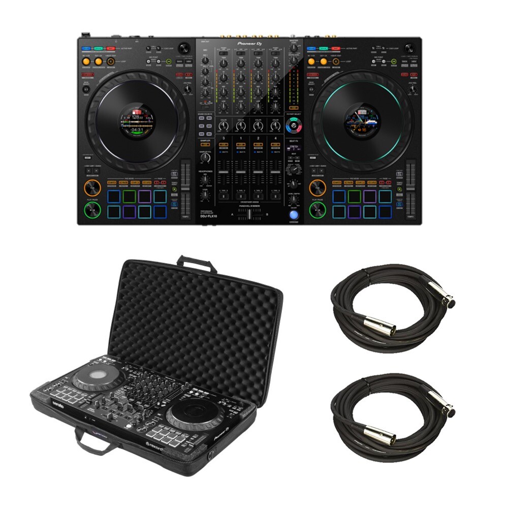Set of Pioneer DJ DDJ-FLX10 DJ Controller + Case & 2x XLRs